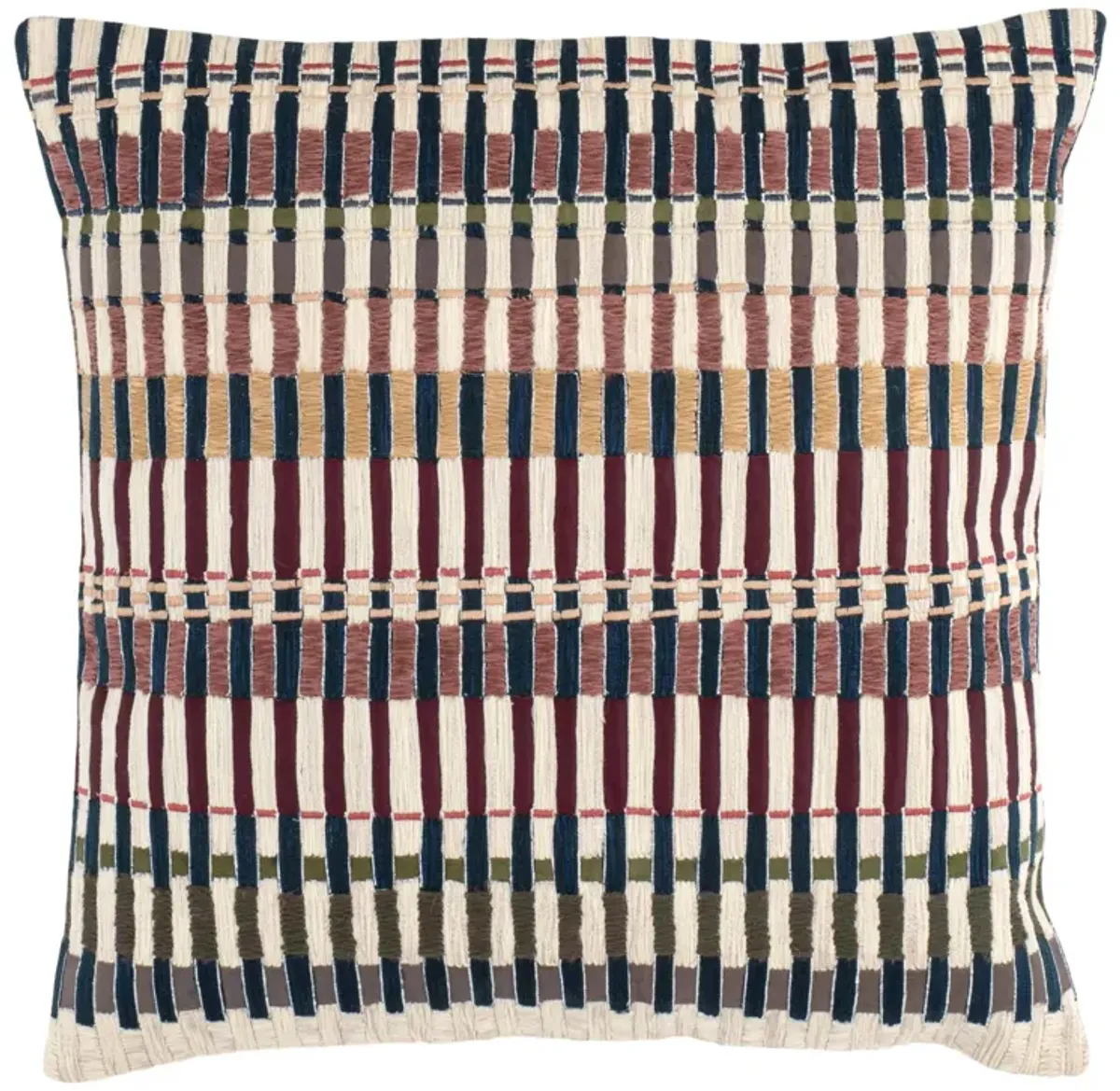 Folk Stripe Embroidered Decorative Pillow Cover