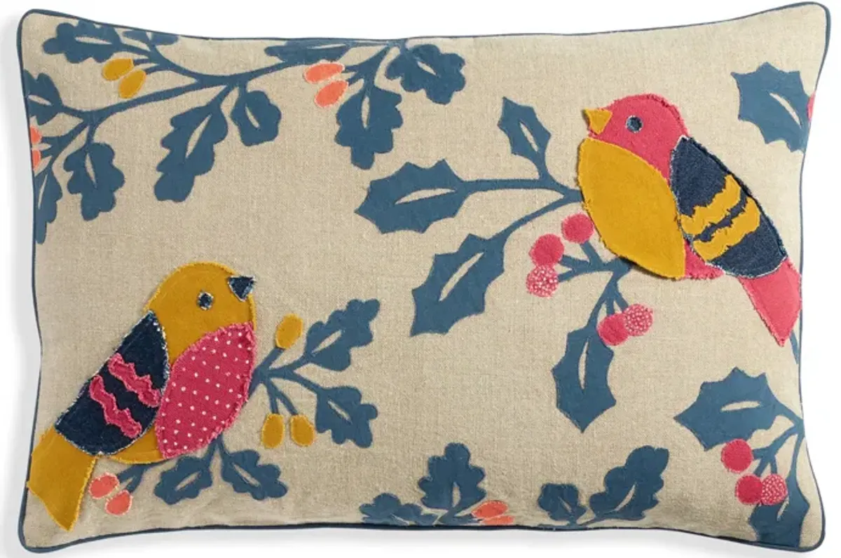 Holly Birds Applique Decorative Pillow Cover