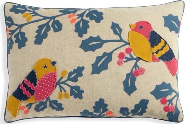 Holly Birds Applique Decorative Pillow Cover