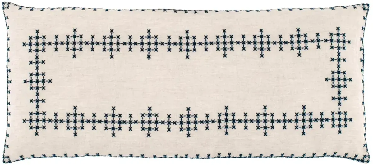 Cross-Stitch Linen Navy Decorative Pillow Cover