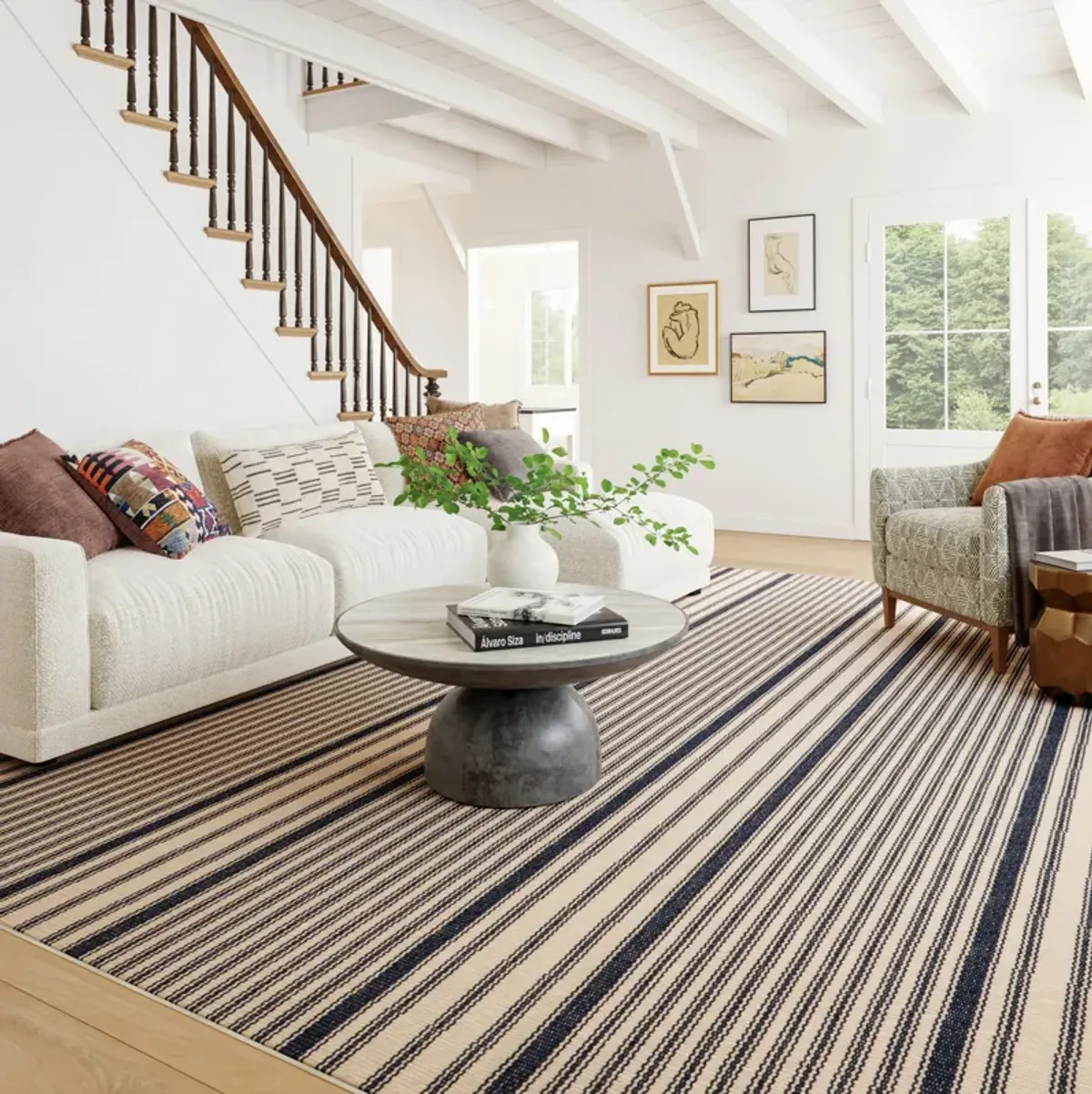 Clemira Coastal Striped Machine Washable Rug
