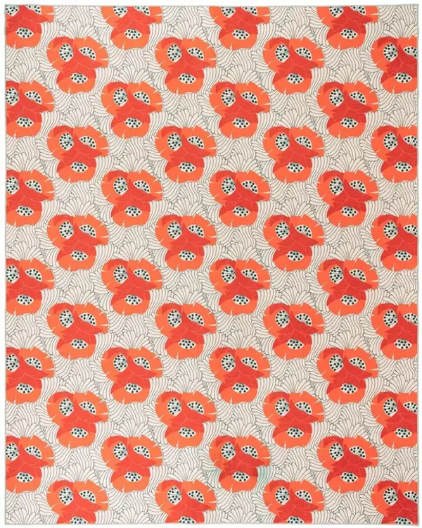 Japanese Poppy Machine Washable Rug