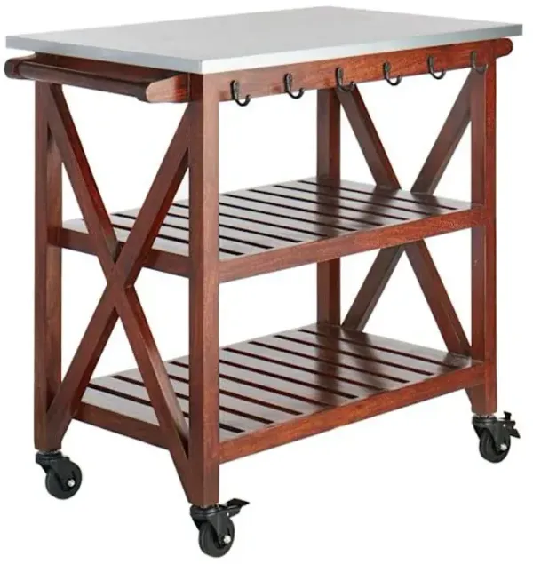 Antwerp Wooden Bar Cart with Metal Top & Towel Hooks