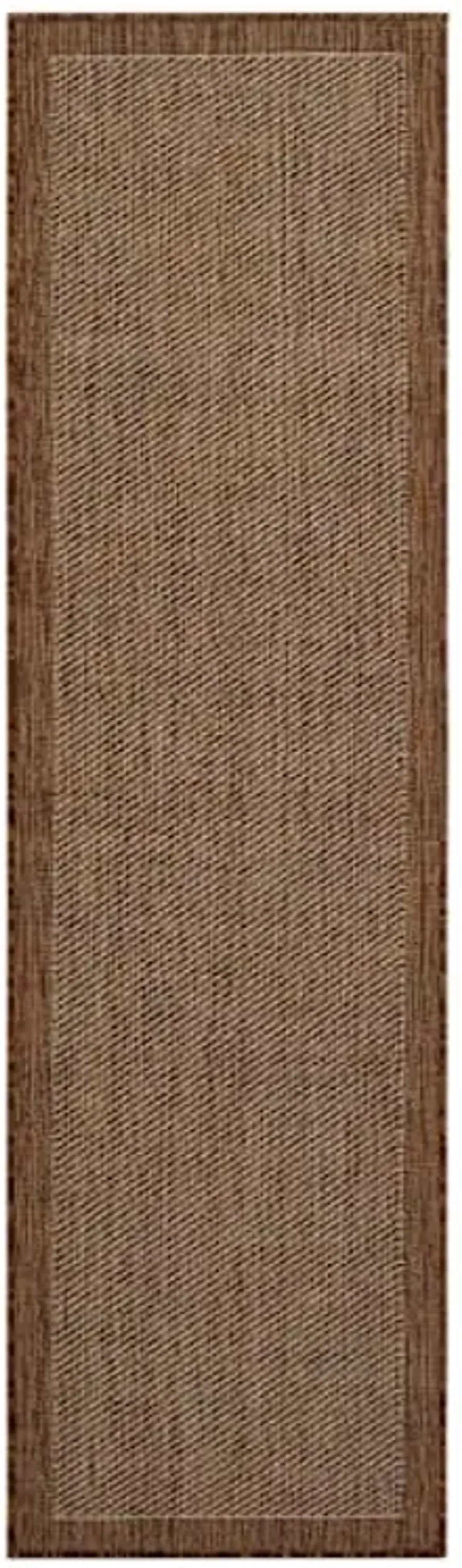 (E54) Light Brown Border Sisal Indoor & Outdoor Runner, 2x7