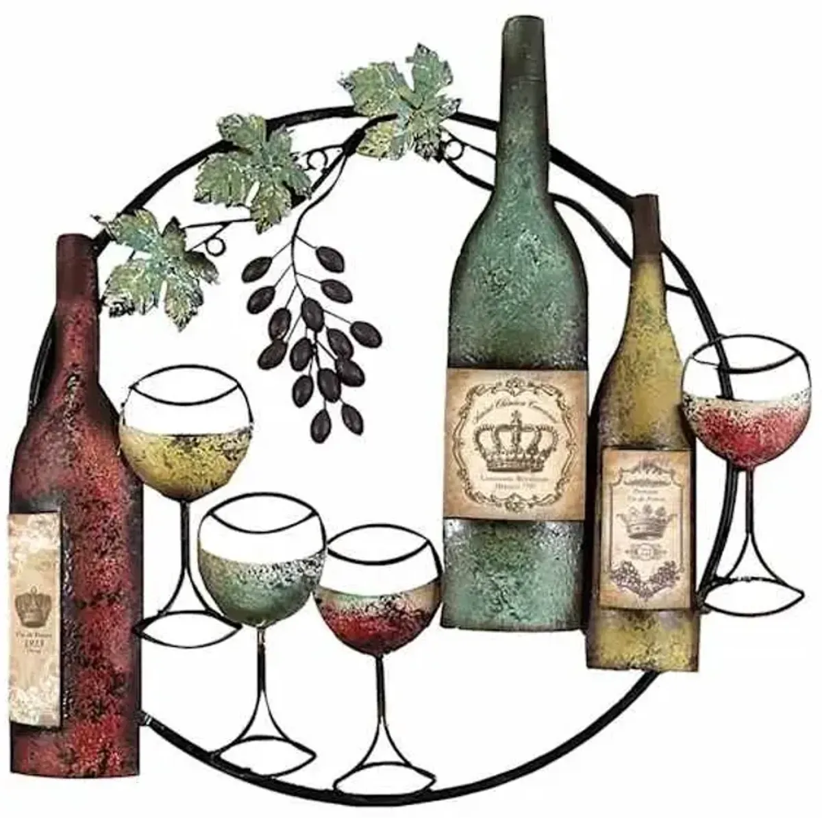 Wine Bottle Round Metal Wall Art, 26"
