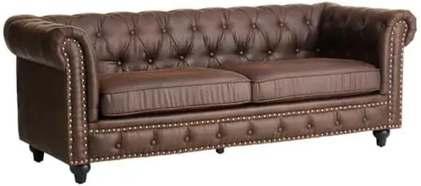Providence Chesterfield Brown Faux Leather Tufted Sofa, 79"