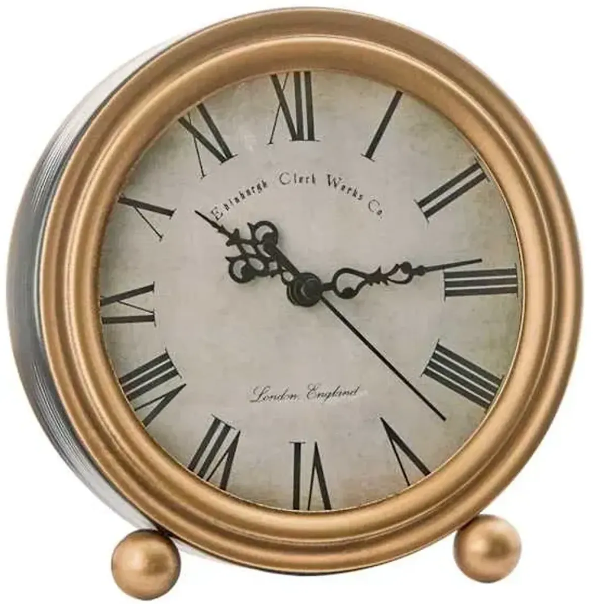 Metal with Gold Finish Round Table Clock, 6"