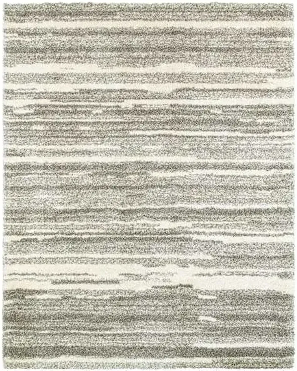 (A345) Lizzy Grey & Ivory Shag Area Rug, 8x10