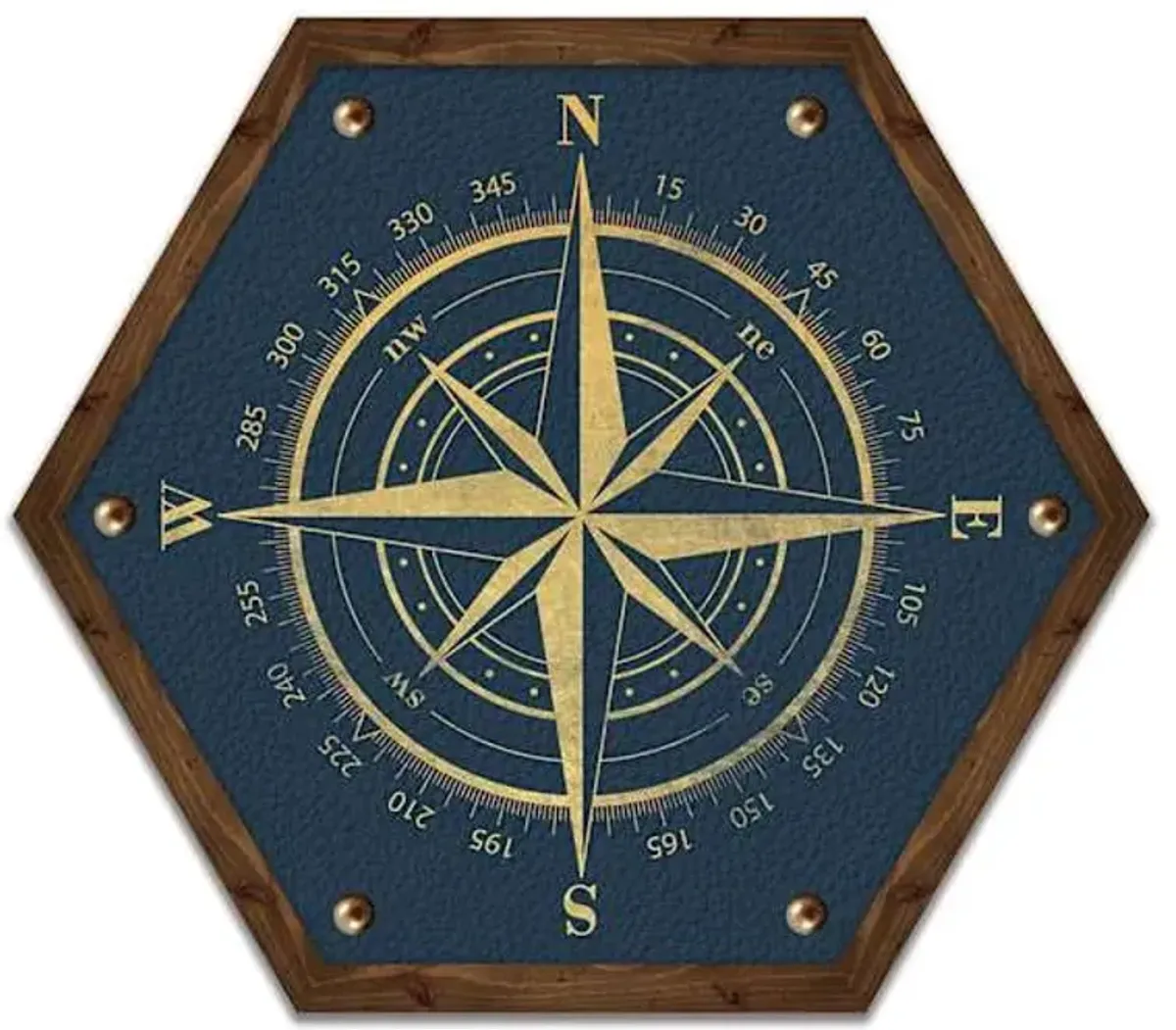 Blue Compass Wooden Wall Art, 10x12