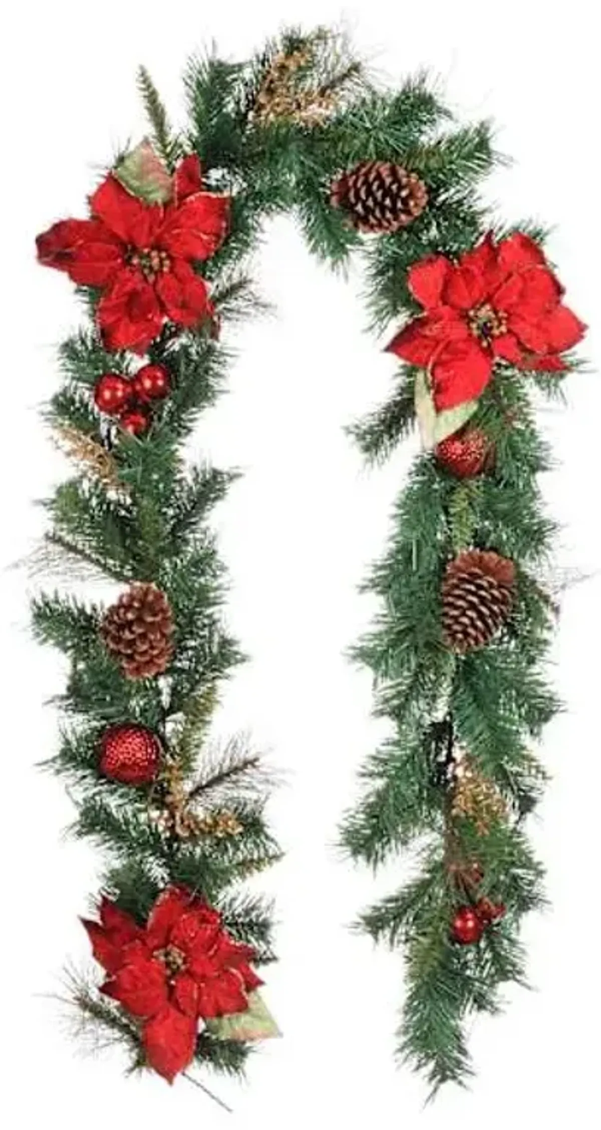 Red Glittered Poinsettia & Ornament Garland, 6'