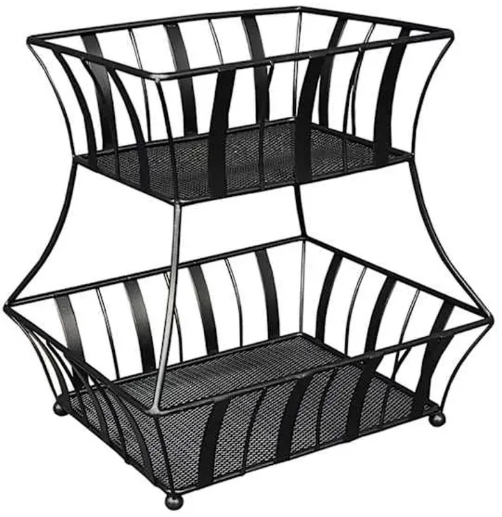 2-Tier Black Metal Fruit Basket