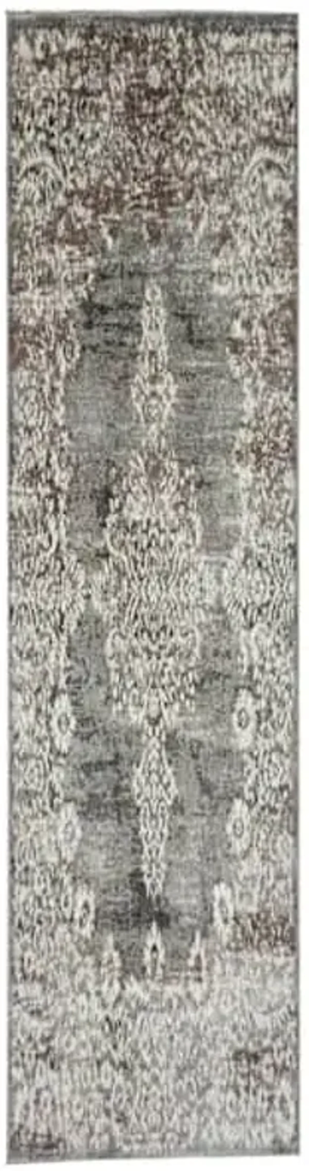 (D393) Grey & White Antique Medallion Runner, 2x7