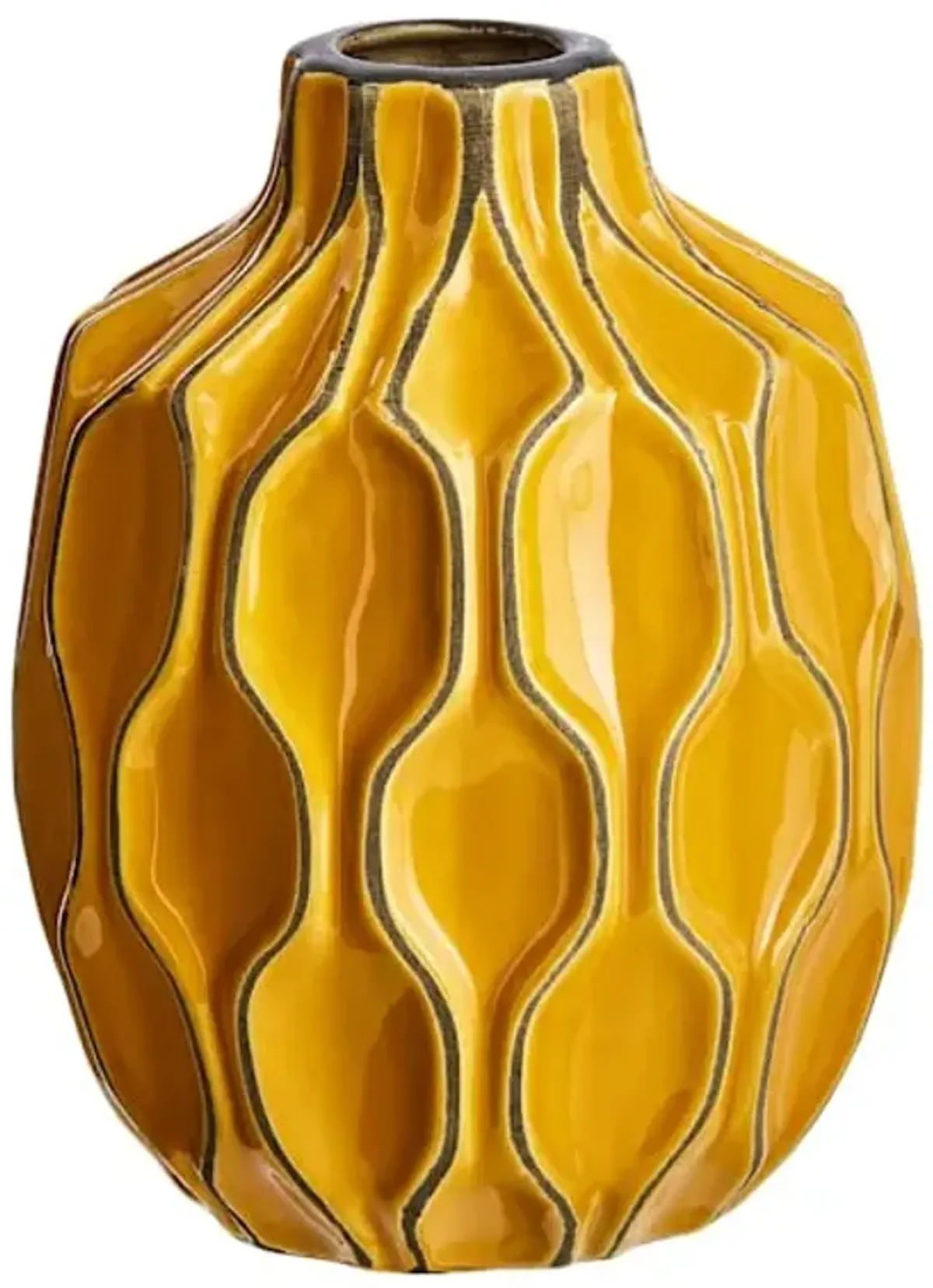 Katherine Yellow Ceramic Short Neck Vase, 8"