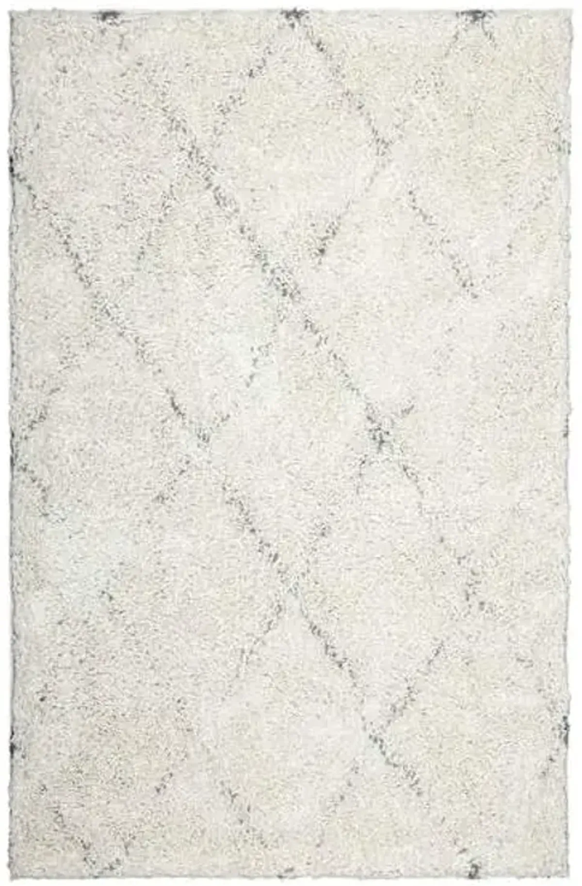(C103) Ivory & Grey Long Pile Diamond Design Shag Area Rug, 5x7
