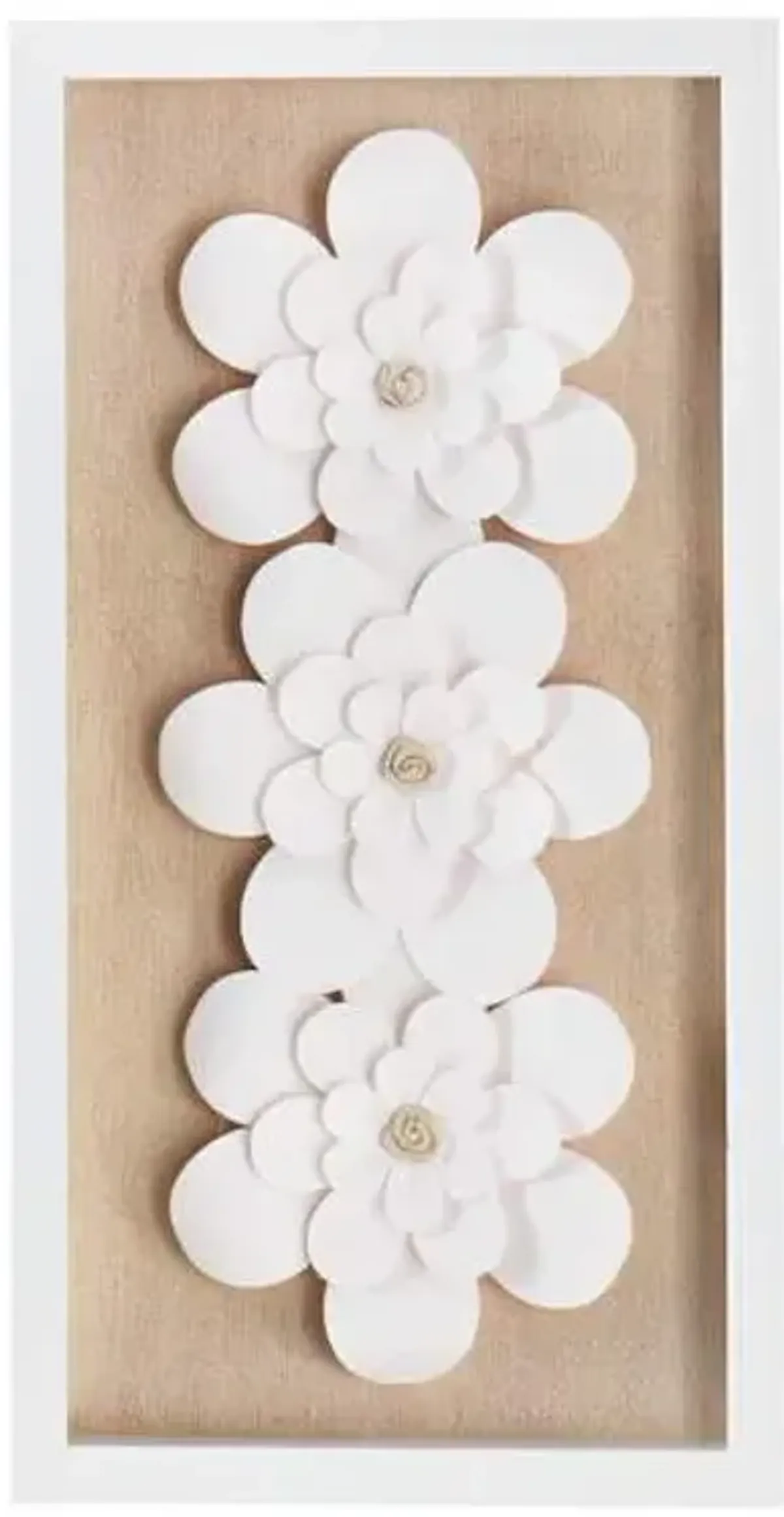 Honeybloom Glass Framed White Magnolias Shadow Box, 13x25