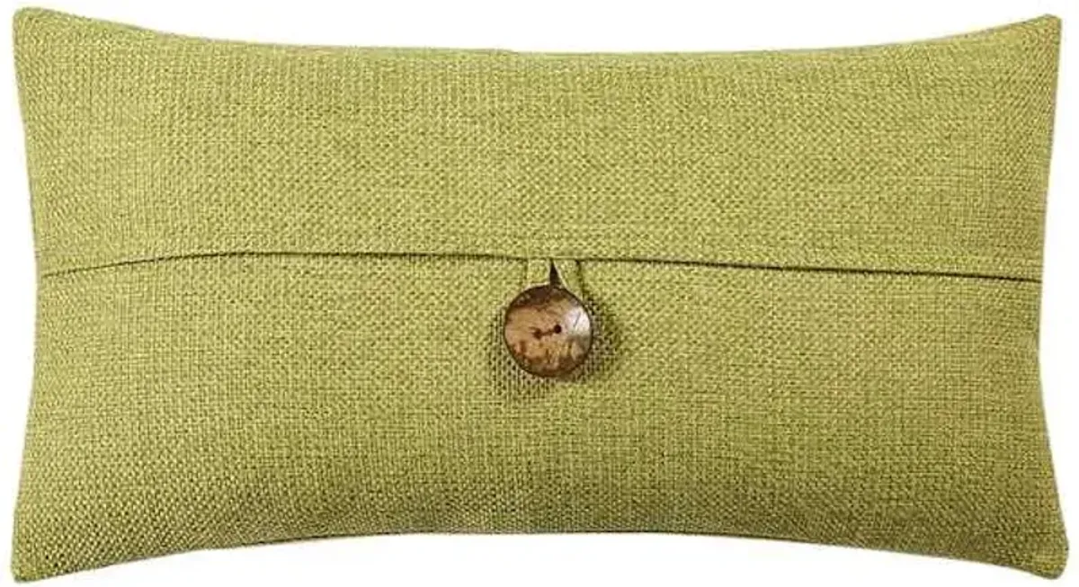 Clayton Olive Green Coconut Button Oblong Throw Pillow, 13x24