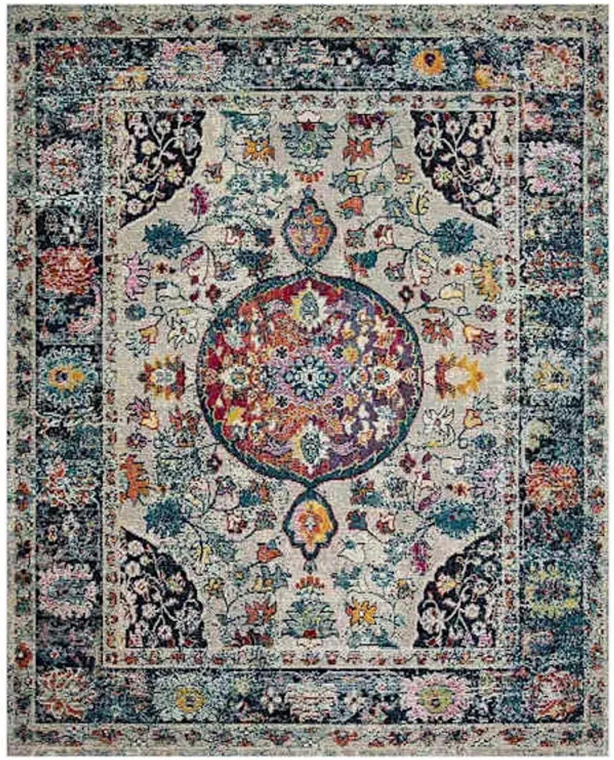 (B518) Luna Medallion Multicolor Fringe Area Rug, 7x9