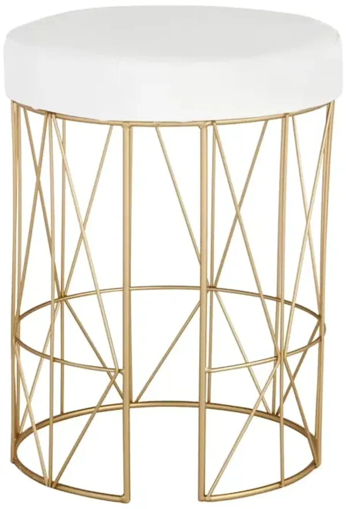 Keira Glazed Gold Wire Vanity Stool & Padded White Faux Leather Seat