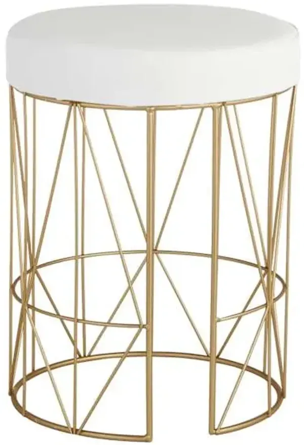 Keira Glazed Gold Wire Vanity Stool & Padded White Faux Leather Seat