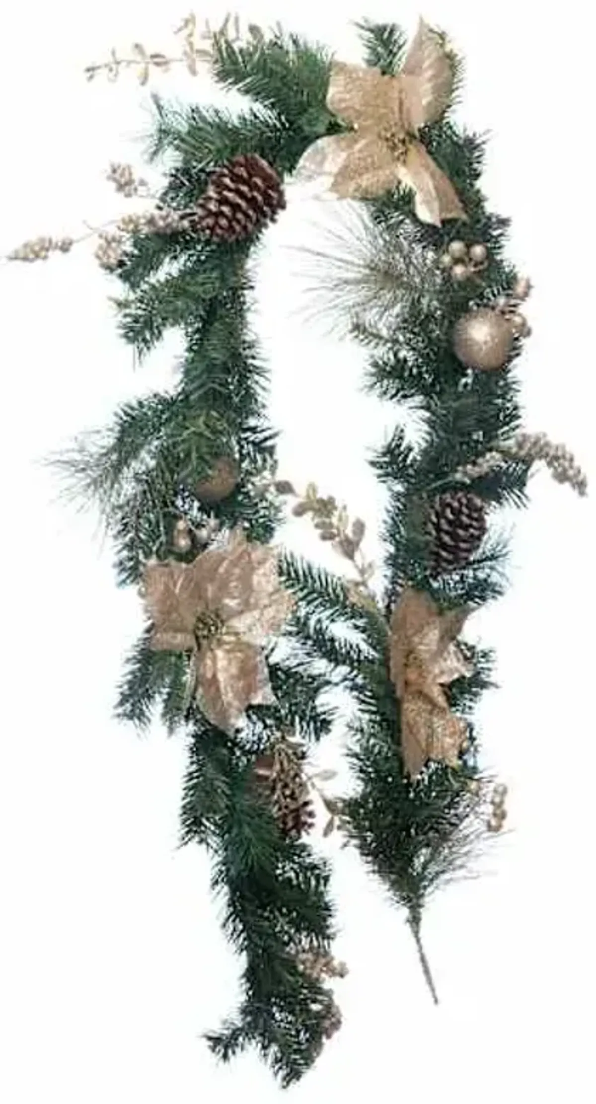 Gold Poinsettia & Cone Garland, 6'