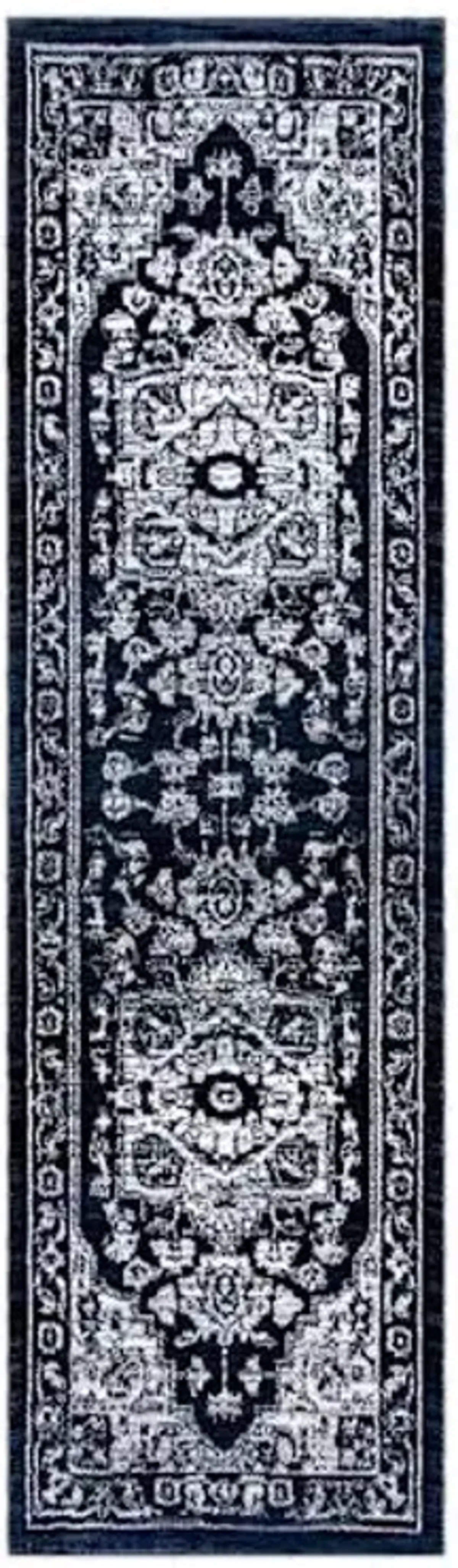 (B542) Caprice Vintage Navy Blue Runner, 2x6