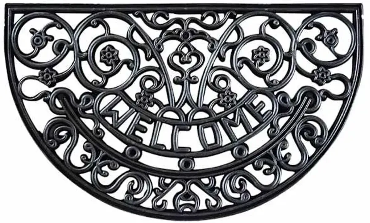 Welcome Scroll Black Rubber Slice Doormat, 18x30