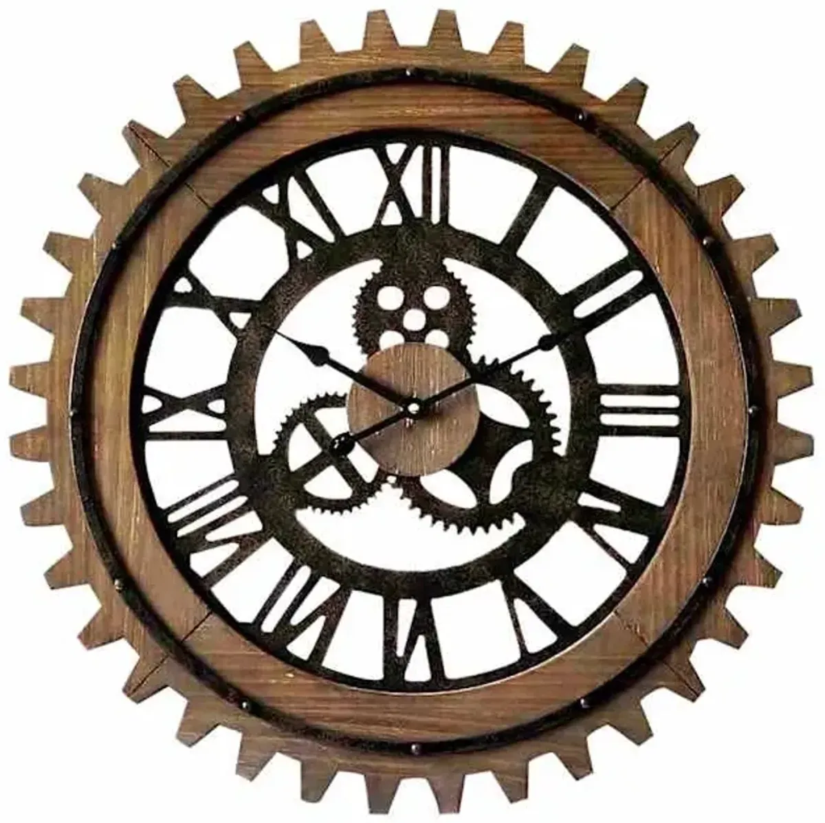 Brown Metal & Wood Round Wall Clock, 24"