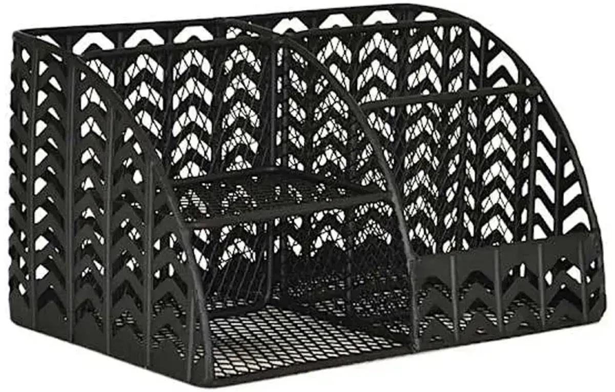 Matte Black Chevron Punched Metal Desk Organizer