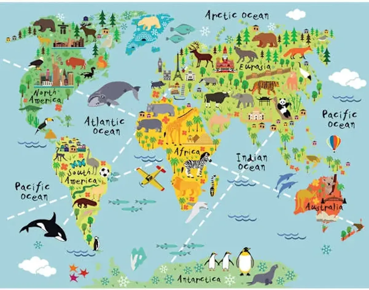 Children's Animal World Map Canvas Wall Art, 24x30