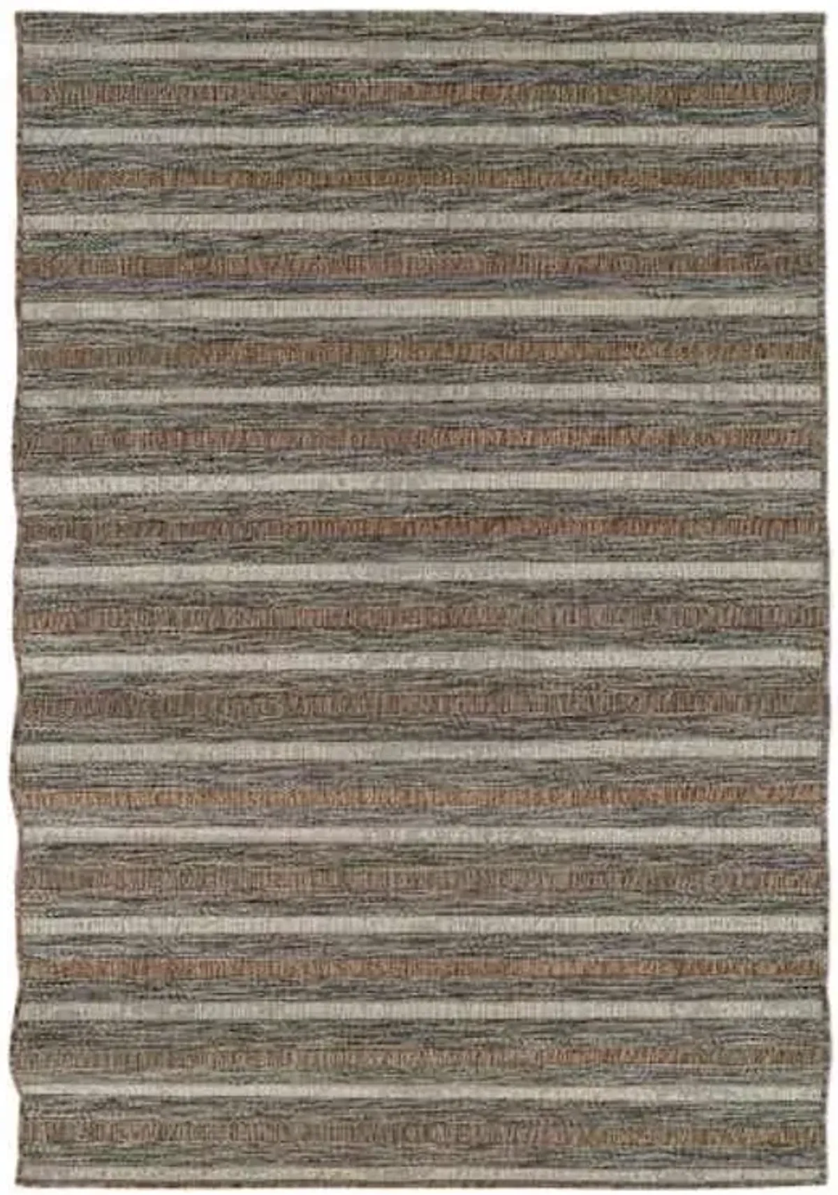 (E221) Ivory, Brown & Grey Striped Modern Indoor & Outdoor Area Rug, 5x7