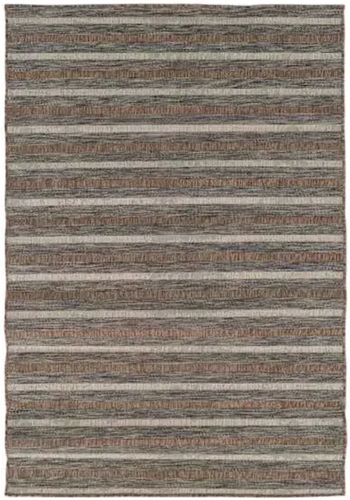 (E221) Ivory, Brown & Grey Striped Modern Indoor & Outdoor Area Rug, 7x10