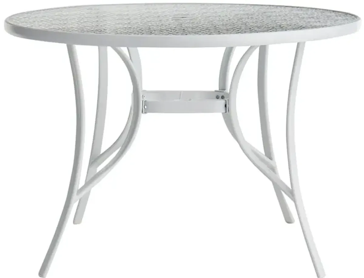 Water Wave Round Glass Top Patio Dining Table, White