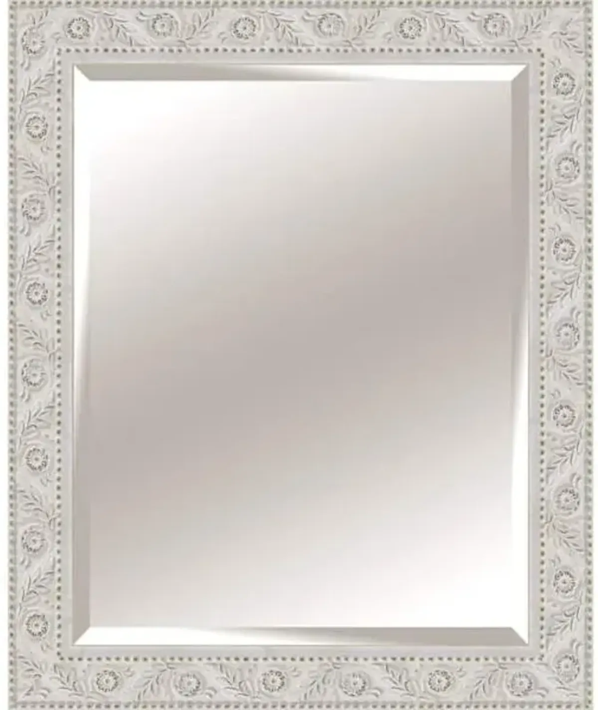 Solid Wood Floral Antique White Rectangle Wall Mirror, 28x34