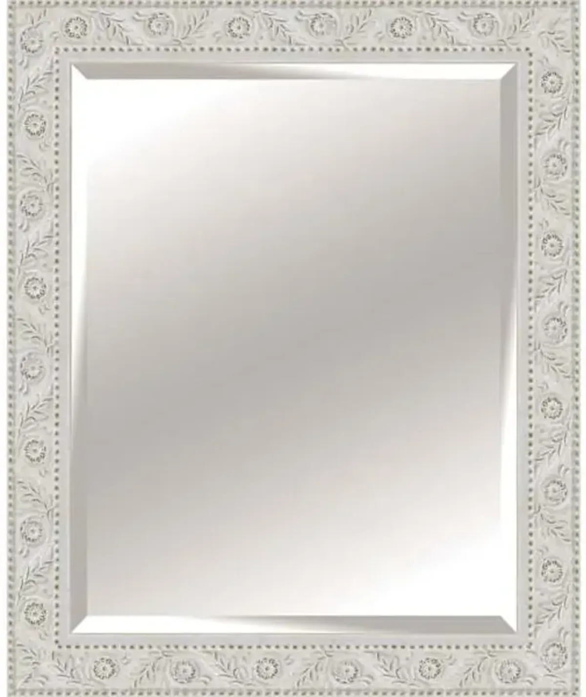 White Wood Floral Antique Rectangle Wall Mirror, 30x42