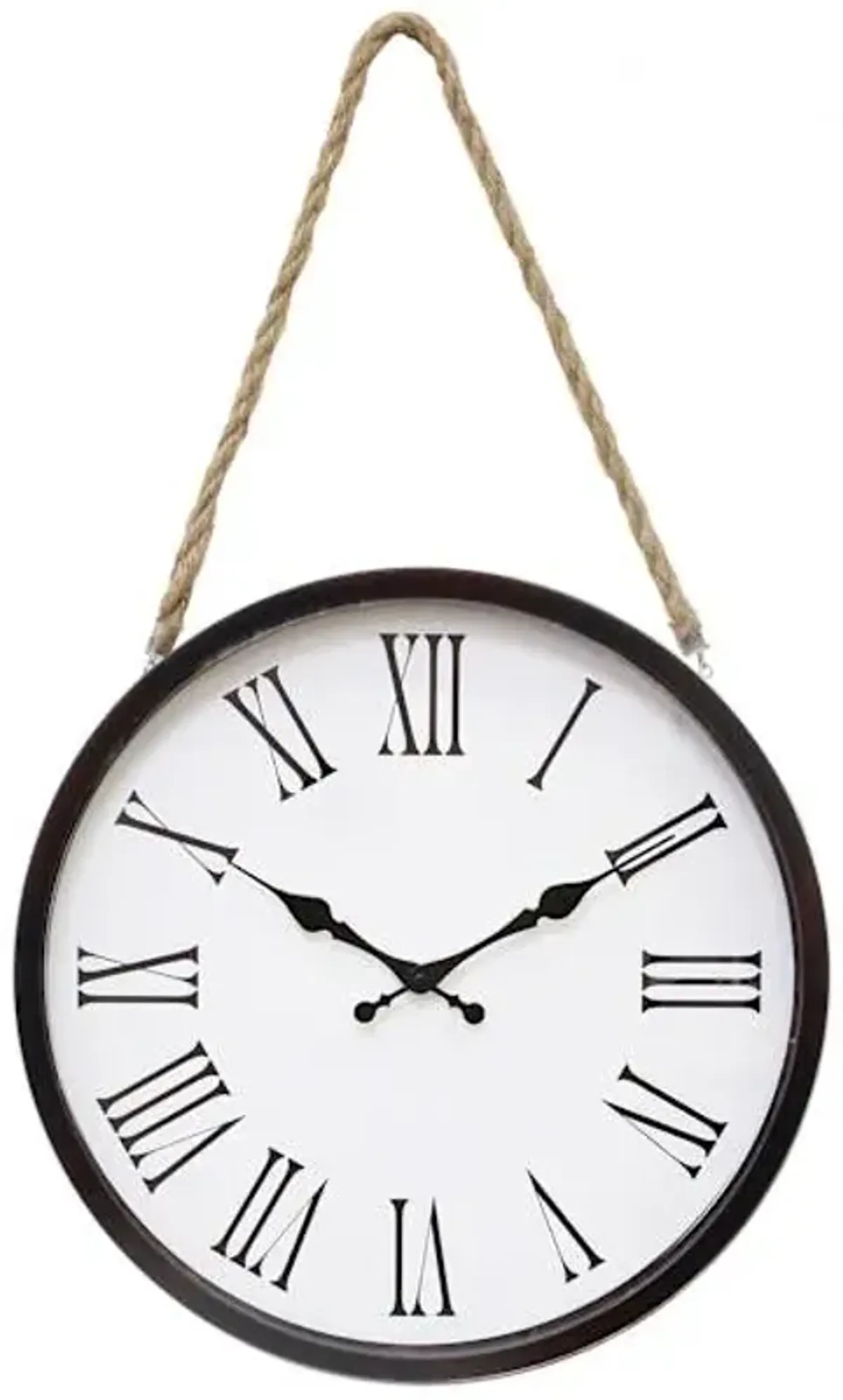 Black Hanging Round Wall Clock with Rope, 16"