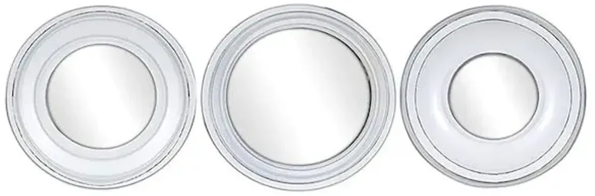 3-Piece Whitewashed Round Wall Mirror Set, 10"