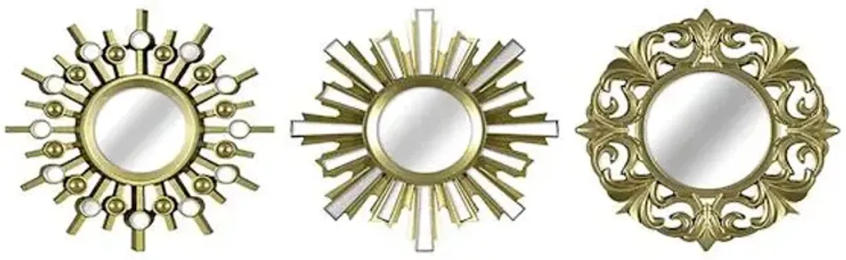 3-Piece Gold Ornate Wall Mirror Set, 10"
