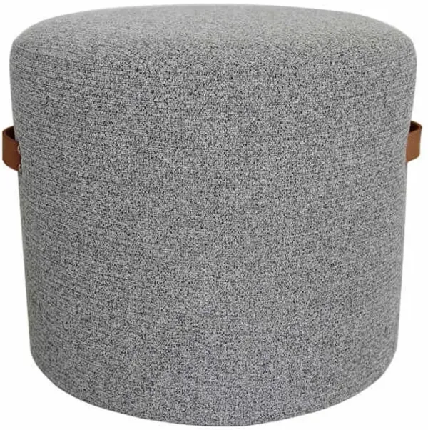 Honeybloom Rica Textured Pouf with Faux Leather Handles, Grey