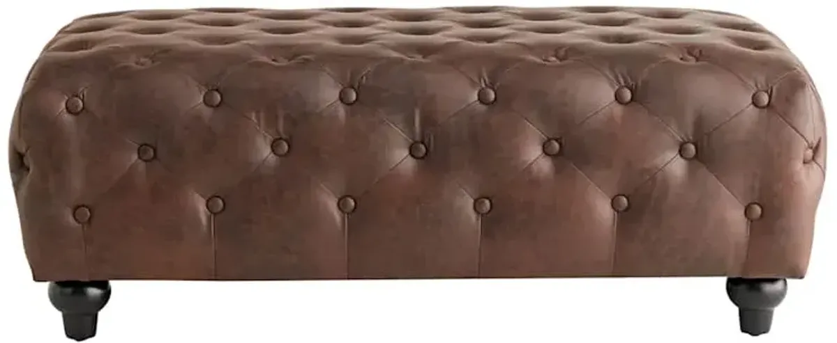 Providence Chesterfield Tufted Brown Faux Leather Ottoman