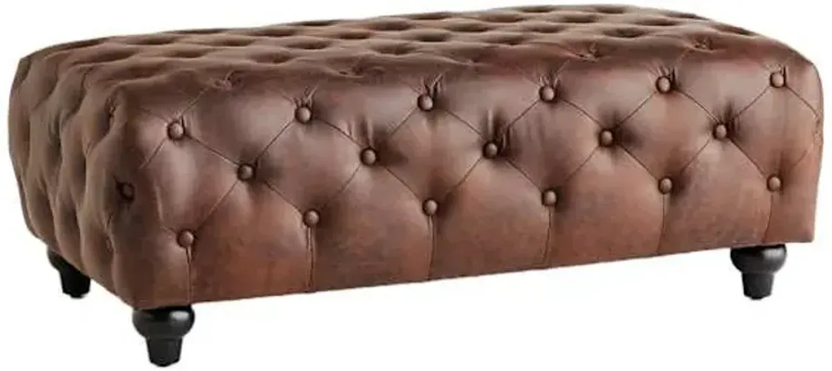 Providence Chesterfield Tufted Brown Faux Leather Ottoman