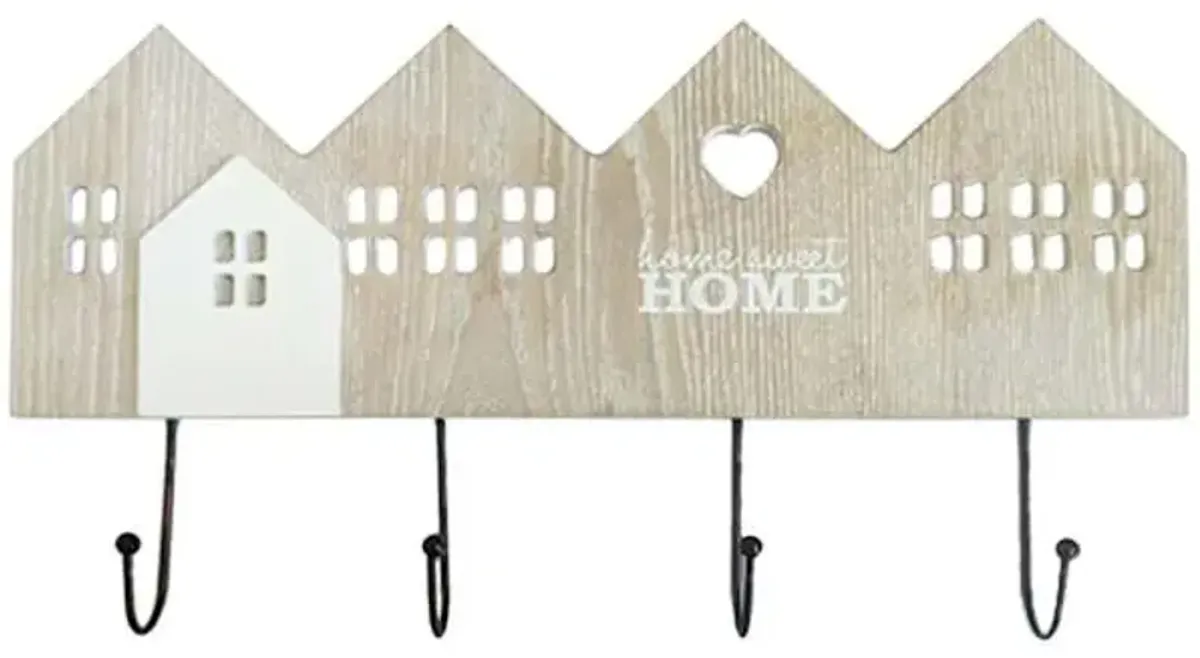 4-Hook Wood & Metal Home Sweet Home Wall Hooks, 15x8
