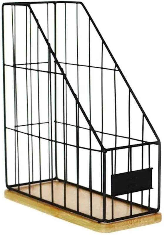 Matte Black Wire & Bamboo Wood File Organizer