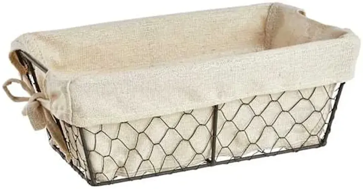 Metal Wire Storage Basket with Burlap Liner, Small