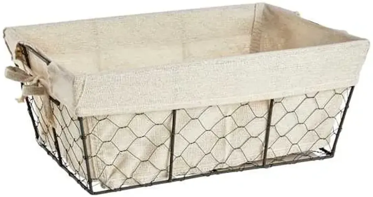 Metal Wire Storage Basket with Burlap Liner, Medium