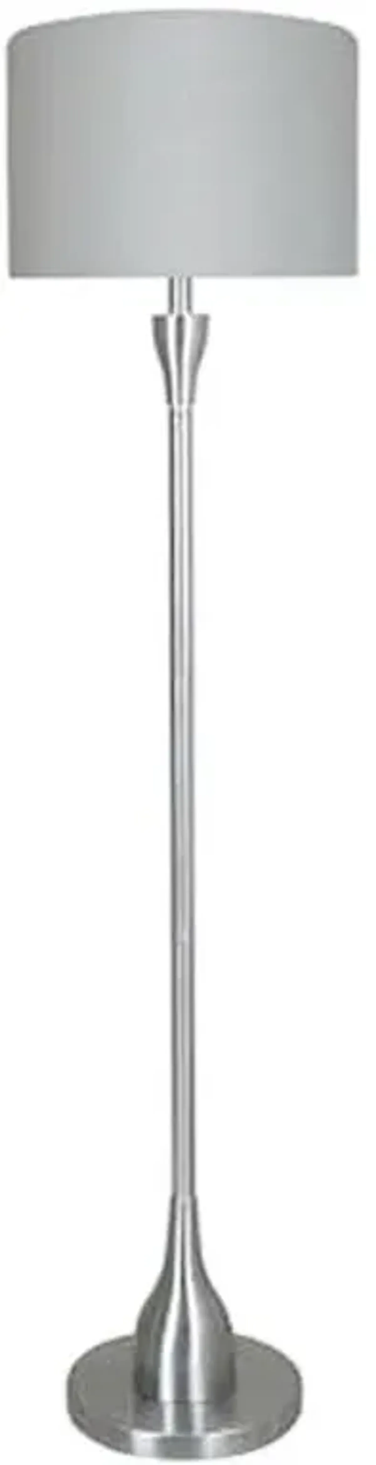 Brushed Steel Finish Floor Lamp with White Fabric Drum Shade, 60"