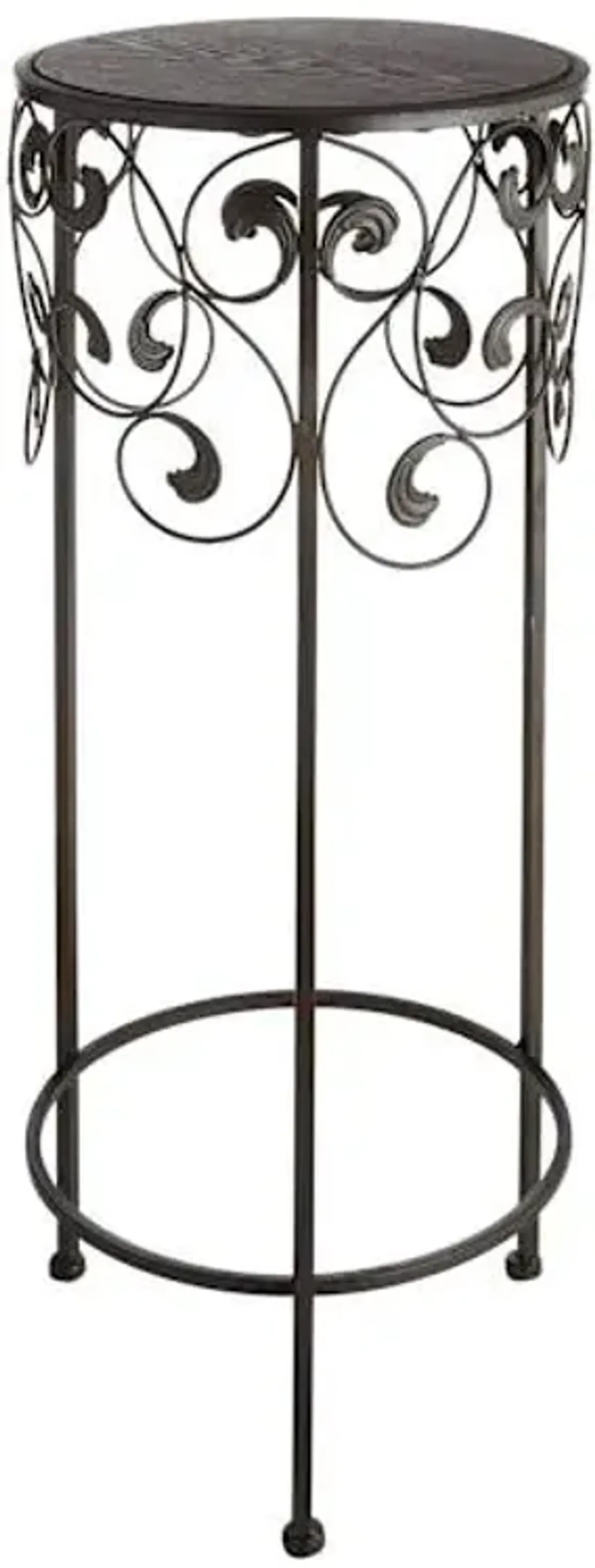 Metal & Wood Round Scroll Plant Stand, Large
