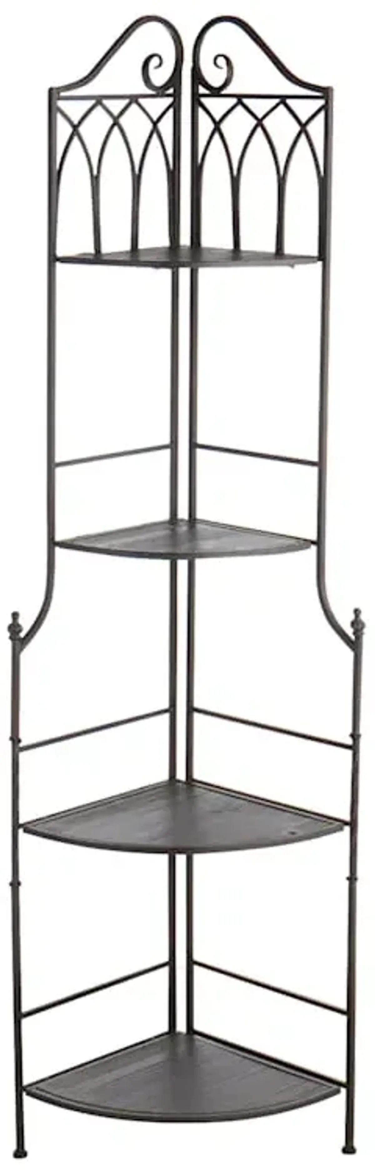 Metal Corner Rack with Brown Decorative Arch & Folding Wooden Shelves, 63"