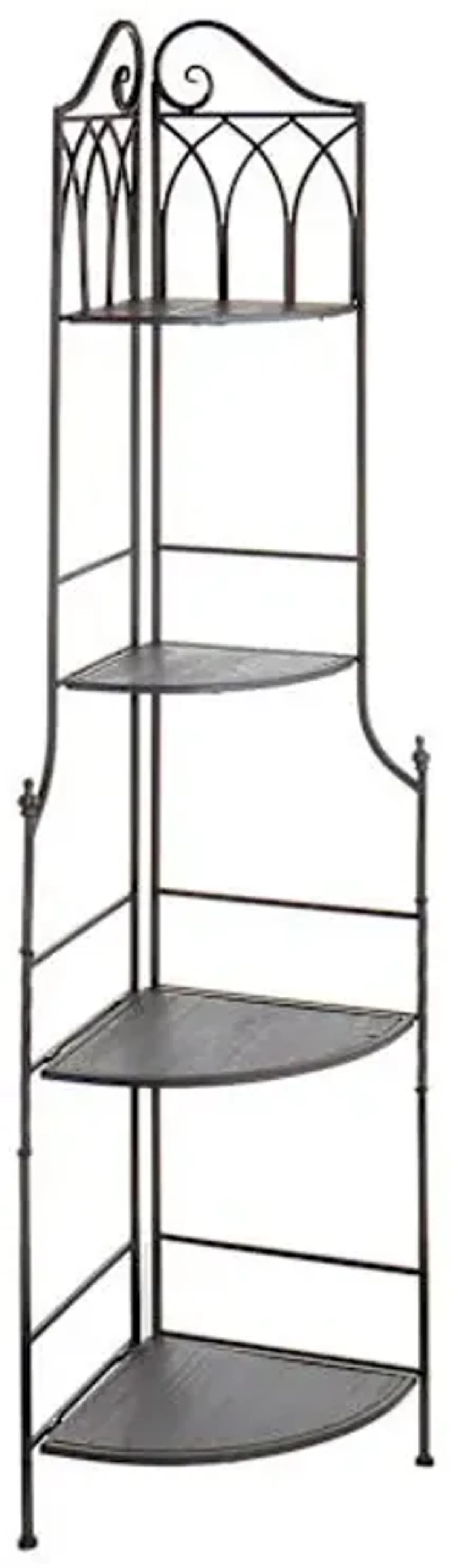 Metal Corner Rack with Brown Decorative Arch & Folding Wooden Shelves, 63"