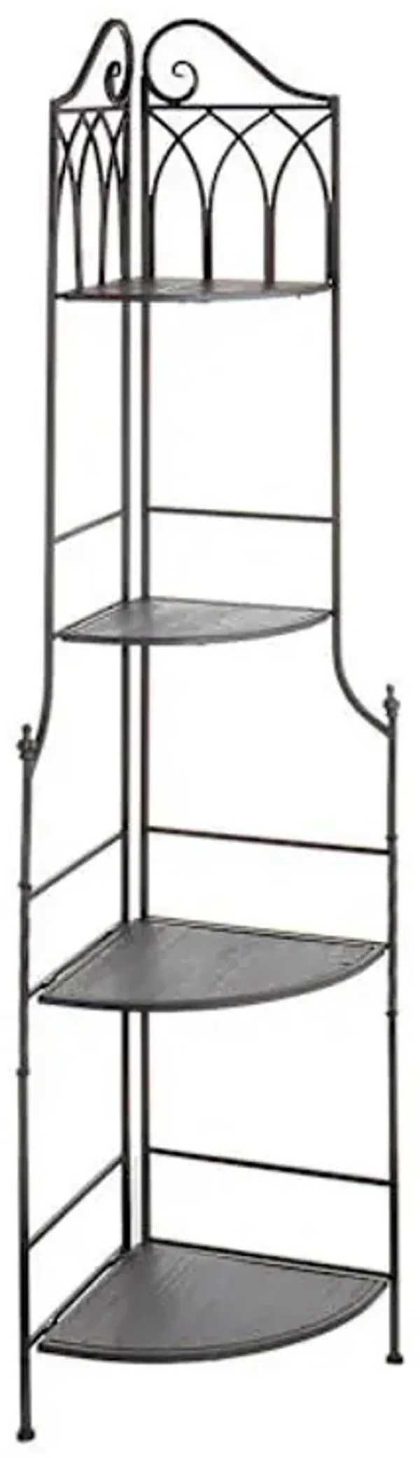 Metal Corner Rack with Brown Decorative Arch & Folding Wooden Shelves, 63"