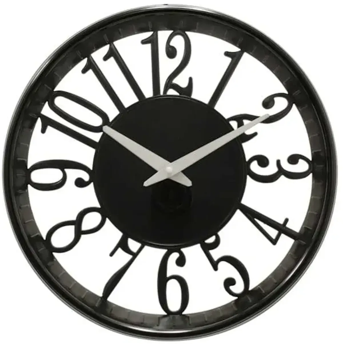 Glossy Black Cut Out Round Wall Clock, 12"